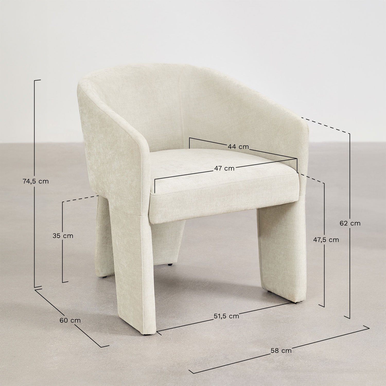 Fauteuil rembourré Jimena, mesures