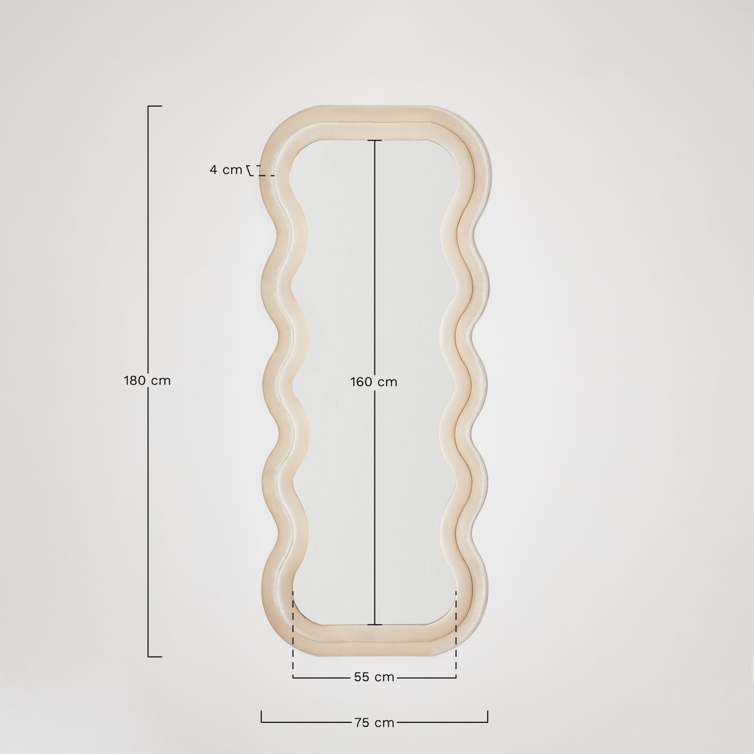 Miroir mural en velours Mariela, mesures