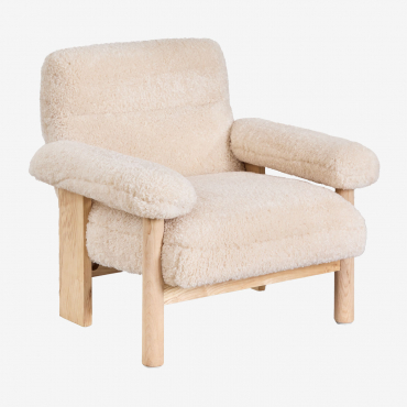 Pack De 2 Fauteuils En Fausse Fourrure Et Bois De Frêne Bernia Style Blanc - Sklum