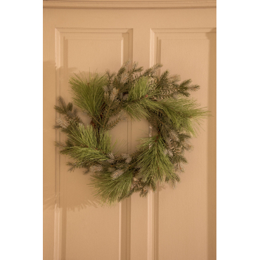 Grande Couronne De Noël 50 Cm – Décoration Porte Entrée Hiver Avec Boules Dorées, Extérieur & Intérieur