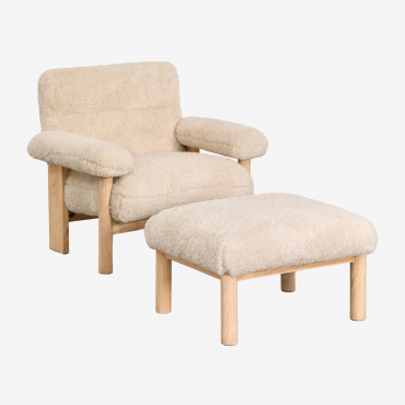 Fauteuil Bernia Avec Repose-pieds En Peau De Mouton Et Bois De Frêne Blanc - Sklum