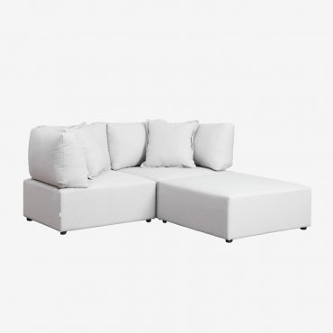 Canapé Modulable 2 Pièces Avec 2 Fauteuils D'angle Et Pouf Kata Beige Crème - Sklum