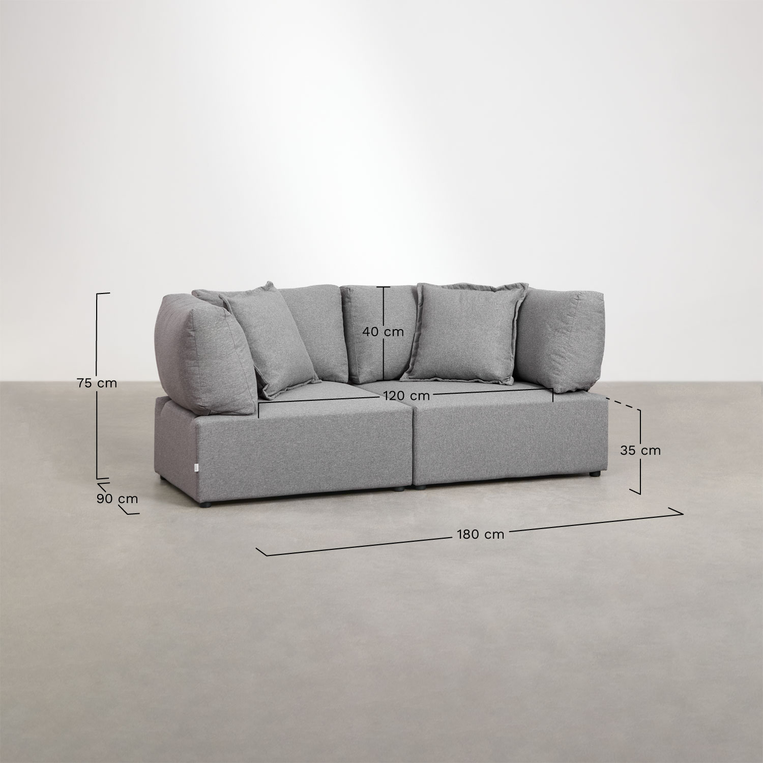 Canapé modulable 2 pièces avec 2 fauteuils d'angle Kata, mesures