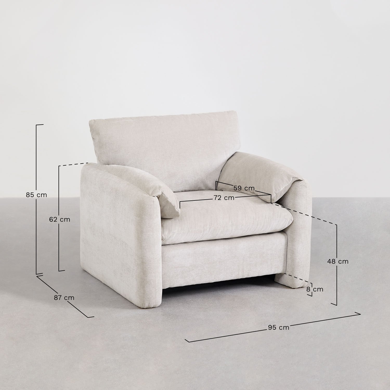 Fauteuil tapissé Serra, mesures