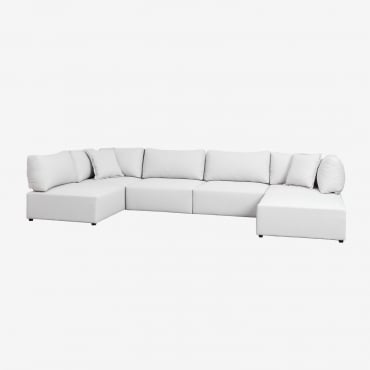 Canapé D'angle Modulable 5 Pièces Avec Pouf Kata Beige Crème - Sklum
