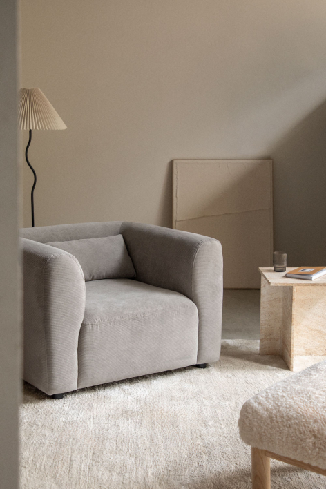 Fauteuil Fogler - Velours Côtelé Gris Taupe Clair