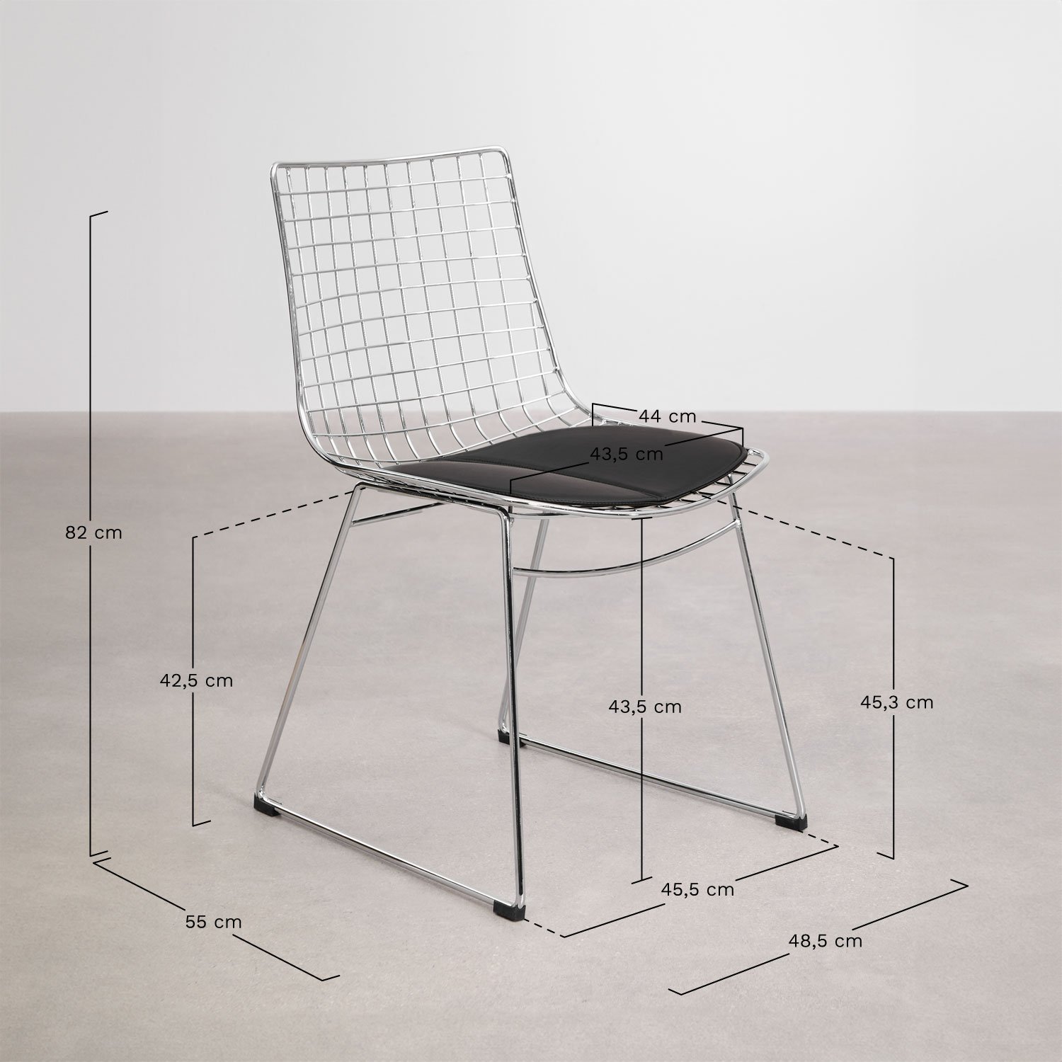 Pack de 4 chaises de salle à manger en acier Renee, mesures