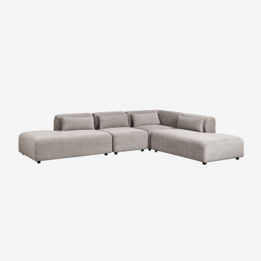Canapé Modulaire D'angle 4 Pièces Fogler Avec Méridienne Double Velours Côtelé Gris Taupe Clair - Sklum