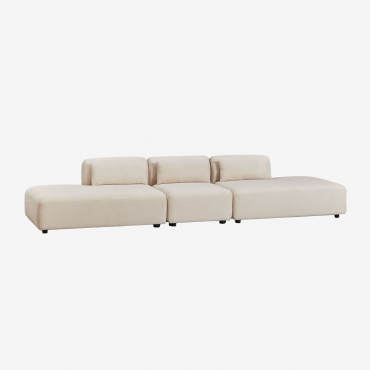 Canapé Modulaire À Méridienne Double Fogler 3 Pièces Velours Côtelé Beige Lin - Sklum