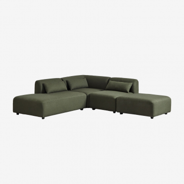 Canapé D'angle Modulable 3 Pièces Avec Méridienne Gauche Et Pouf Fogler Chenille Vert Sauge - Sklum