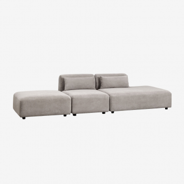 Canapé Modulable 2 Pièces Avec Méridienne Droite Et Pouf Fogler Velours Côtelé Gris Taupe Clair - Sklum