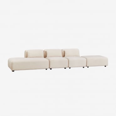 Canapé Modulable 3 Pièces Avec Méridienne Gauche Et Pouf Fogler Velours Côtelé Beige Lin - Sklum