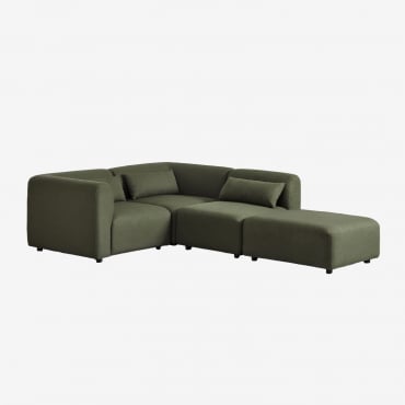Canapé D'angle Modulable 3 Pièces Avec Pouf Fogler Chenille Vert Sauge - Sklum