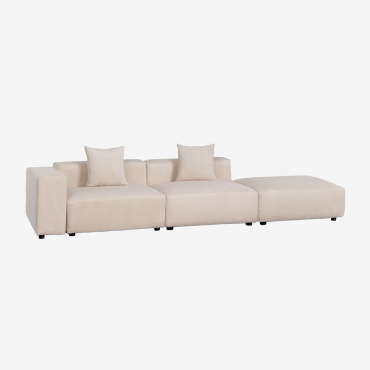 Canapé Modulable D'angle Gauche 2 Pièces Avec Accoudoirs Bas Et Pouf (↔︎345 Cm) Bruna Velours Côtelé Beige Lin - Sklum