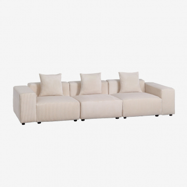 Canapé Modulable 3 Pièces (↔︎315 Cm) Avec Accoudoirs Bas Bruna Velours Côtelé Beige Lin - Sklum