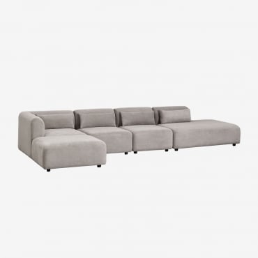 Canapé D'angle Modulable 4 Pièces Avec Méridienne Droite Et Pouf Fogler Velours Côtelé Gris Taupe Clair - Sklum