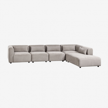 Canapé Modulaire 5 Pièces Fogler Avec Méridienne Droite Velours Côtelé Gris Taupe Clair - Sklum