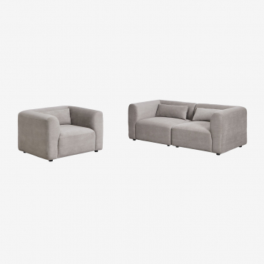 Ensemble De Salon Avec Canapé Modulable 2 Pièces Et Fauteuil Fogler Velours Côtelé Gris Taupe Clair - Sklum