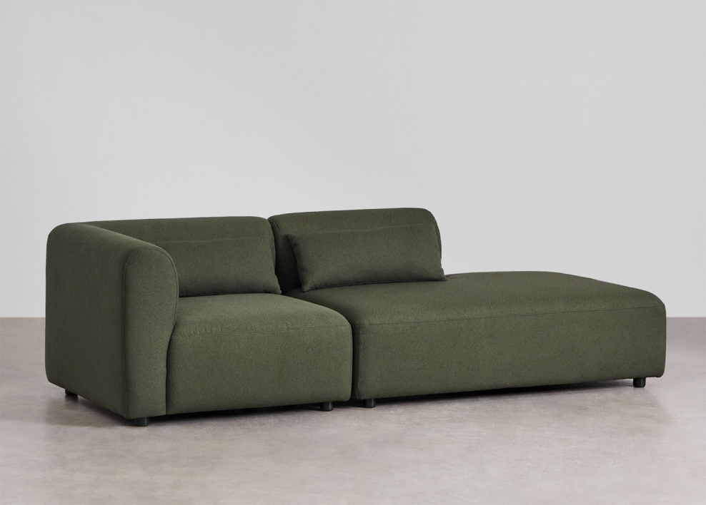 Canapé modulaire d'angle 2 pièces Fogler avec méridienne droite - Chenille Vert Sauge