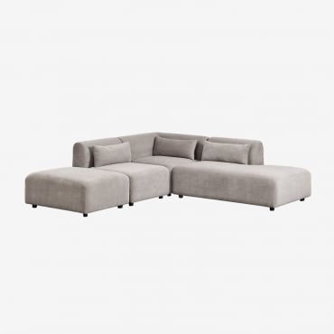 Canapé D'angle Modulable 3 Pièces Avec Méridienne Droite Et Pouf Fogler Velours Côtelé Gris Taupe Clair - Sklum