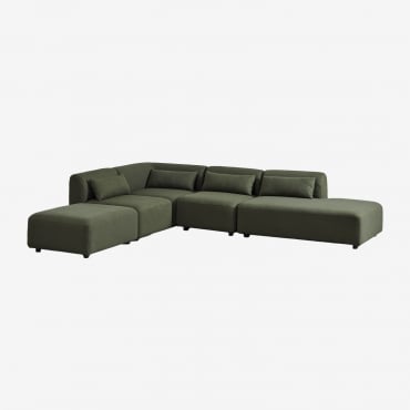 Canapé D'angle Modulable 4 Pièces Avec Méridienne Droite Et Pouf Fogler Chenille Vert Sauge - Sklum