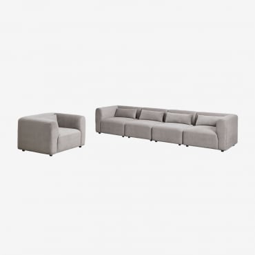 Ensemble De Salon Avec Canapé Modulable 4 Pièces Et Fauteuil Fogler Velours Côtelé Gris Taupe Clair - Sklum