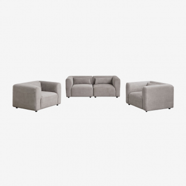 Ensemble De Salon Avec Canapé Modulable 2 Pièces Et 2 Fauteuils Fogler Velours Côtelé Gris Taupe Clair - Sklum