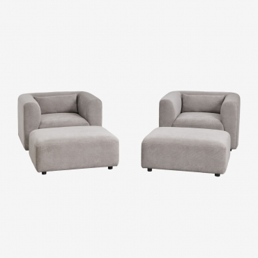 Ensemble De Salon Composé De 2 Fauteuils Et 2 Poufs Fogler Velours Côtelé Gris Taupe Clair - Sklum