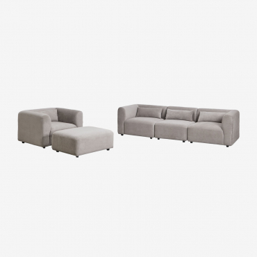 Ensemble De Salon Avec Canapé Modulable 3 Pièces, Fauteuil Et Pouf Fogler Velours Côtelé Gris Taupe Clair - Sklum