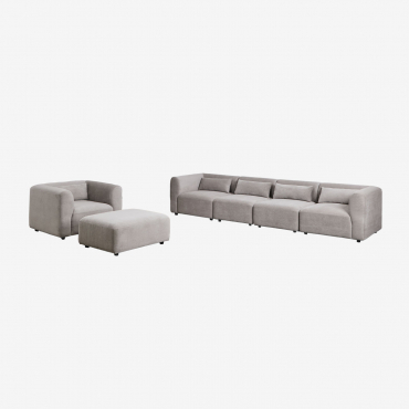 Ensemble De Salon Avec Canapé Modulable 4 Pièces, Fauteuil Et Pouf Fogler Velours Côtelé Gris Taupe Clair - Sklum