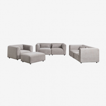 Ensemble De Salon Composé De 2 Canapés Modulables 2 Pièces, Fauteuil Et Pouf Fogler Velours Côtelé Gris Taupe Clair - Sklum