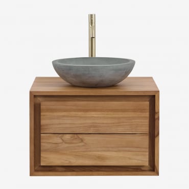 Ensemble De Meubles De Salle De Bain En Bois De Teck Jabari Bois De Teck & Ciment Gris Rond Ø40 Cm Tarsis & Sans Miroir & - Sklum
