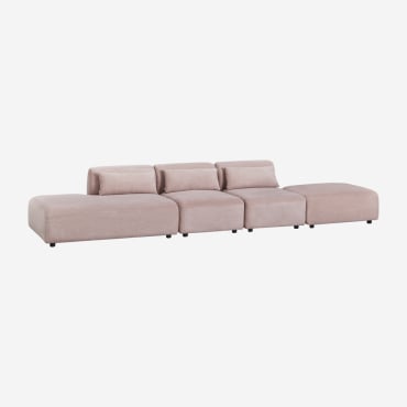 Canapé Modulable 3 Pièces Avec Méridienne Gauche Et Pouf Fogler Velours Côtelé Vin Rosé - Sklum