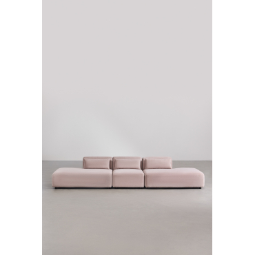 Canapé Modulaire À Méridienne Double Fogler 3 Pièces Velours Côtelé Vin Rosé - Sklum
