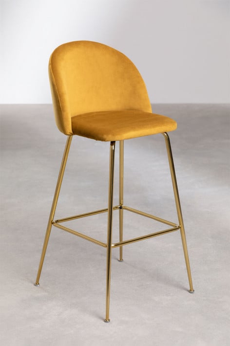 Lot de 4 tabourets hauts 75 cm en velours moutarde et pieds dorés Kana Design -  Moutarde      