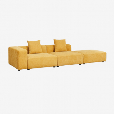 Canapé D'angle Modulaire 2 Pièces Avec Accoudoir Haut Et Pouf (↔︎345 Cm) Bruna Tissu Chenille Moutarde - Sklum