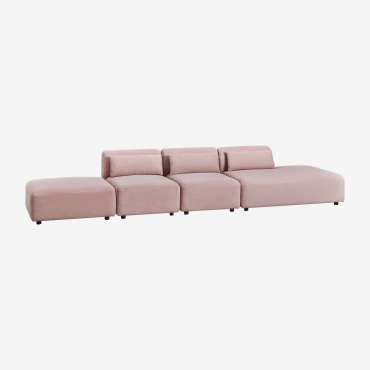 Canapé Modulable 3 Pièces Avec Méridienne Droite Et Pouf Fogler Velours Côtelé Vin Rosé - Sklum