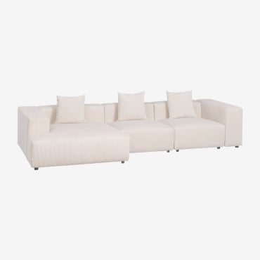 Canapé Modulaire Avec Méridienne Gauche De 3 Pièces ↔︎335 Cm Avec Accoudoir Haut Bruna Velours Côtelé Beige Lin - Sklum
