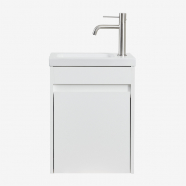 Ensemble De Meuble De Salle De Bain En Bois Avec Lavabo Intégré Narek Blanc & Sans Miroir & Chromé ↑20 Cm - Sklum