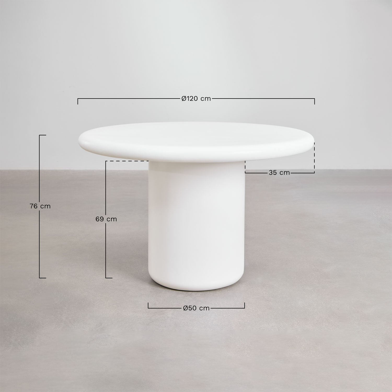 Table à manger ronde en ciment Namara, mesures