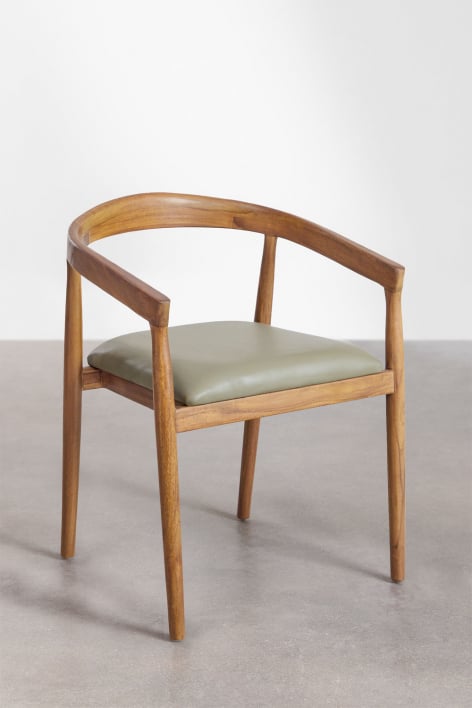 Pack de 4 chaises de salle à manger en bois de teck et cuir Visby - Vert Bambou