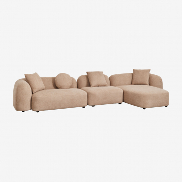 Canapé Modulaire Avec Méridienne Droite En 3 Pièces En Chenille Coco Tissu Chenille Épais Latte Brown - Sklum