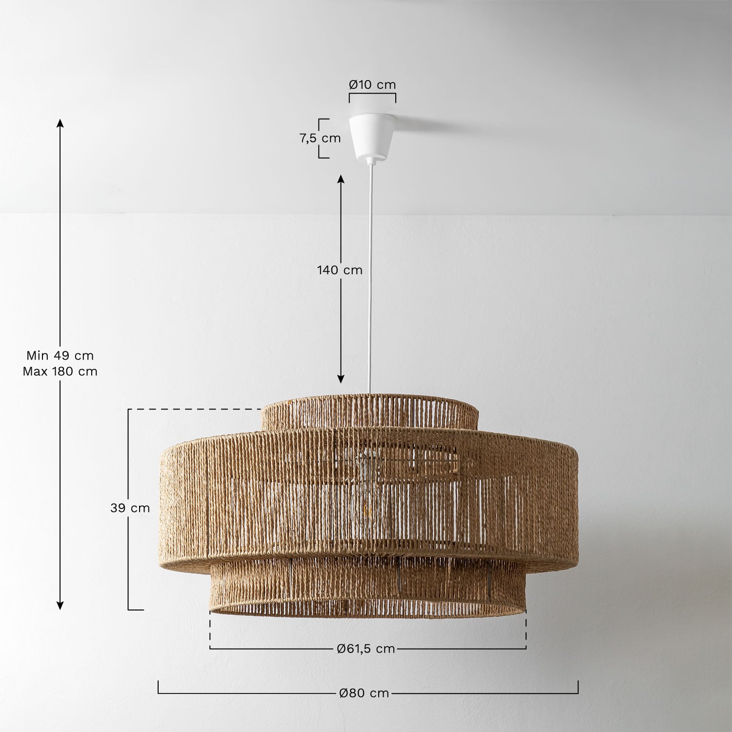 Suspension d'extérieur en papier tressé Kena, mesures