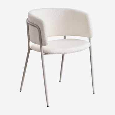 Chaise De Salle À Manger Rembourrée Nalon Tapioca Beige & Chenille Blanc - Sklum