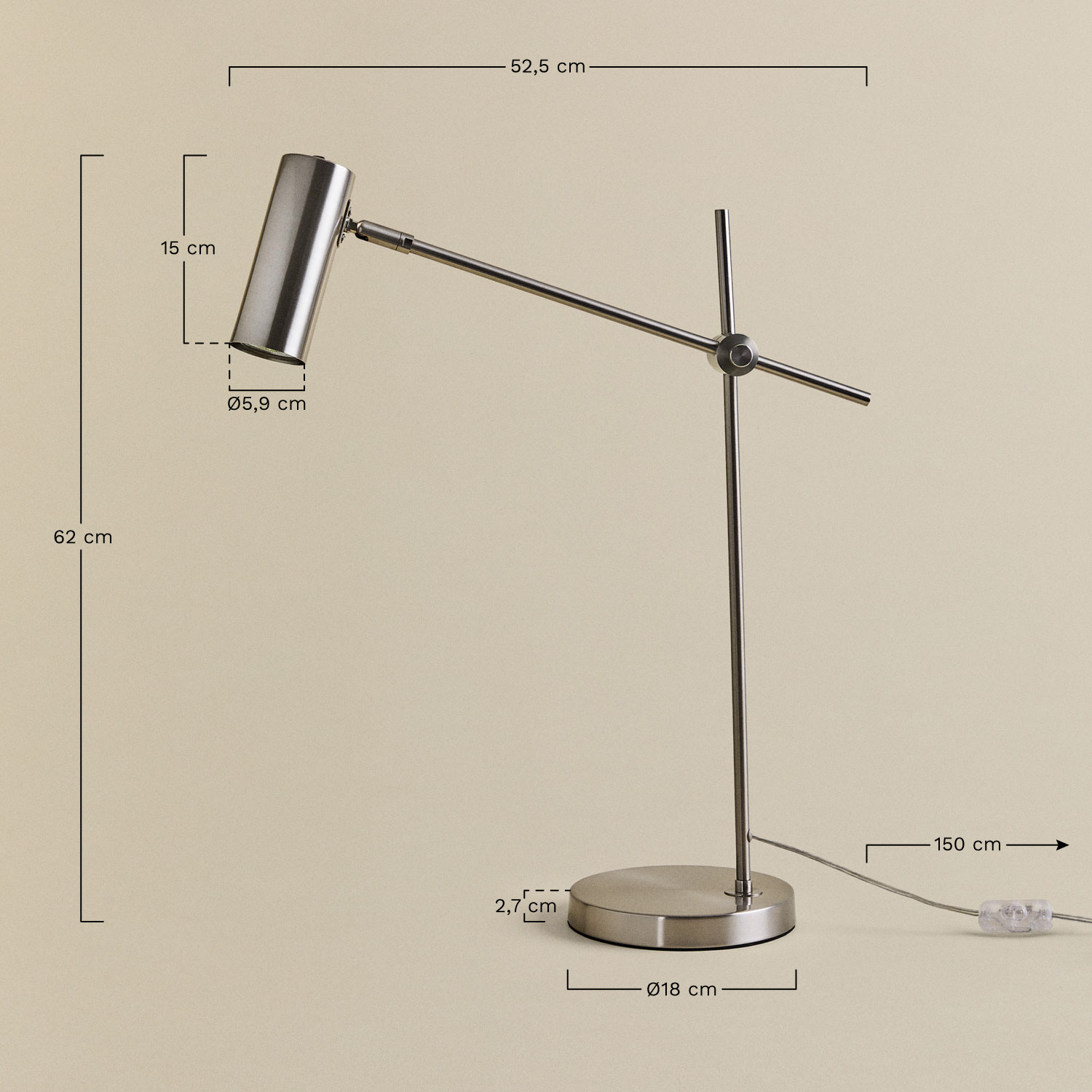 Lampe de table en fer Idina, mesures