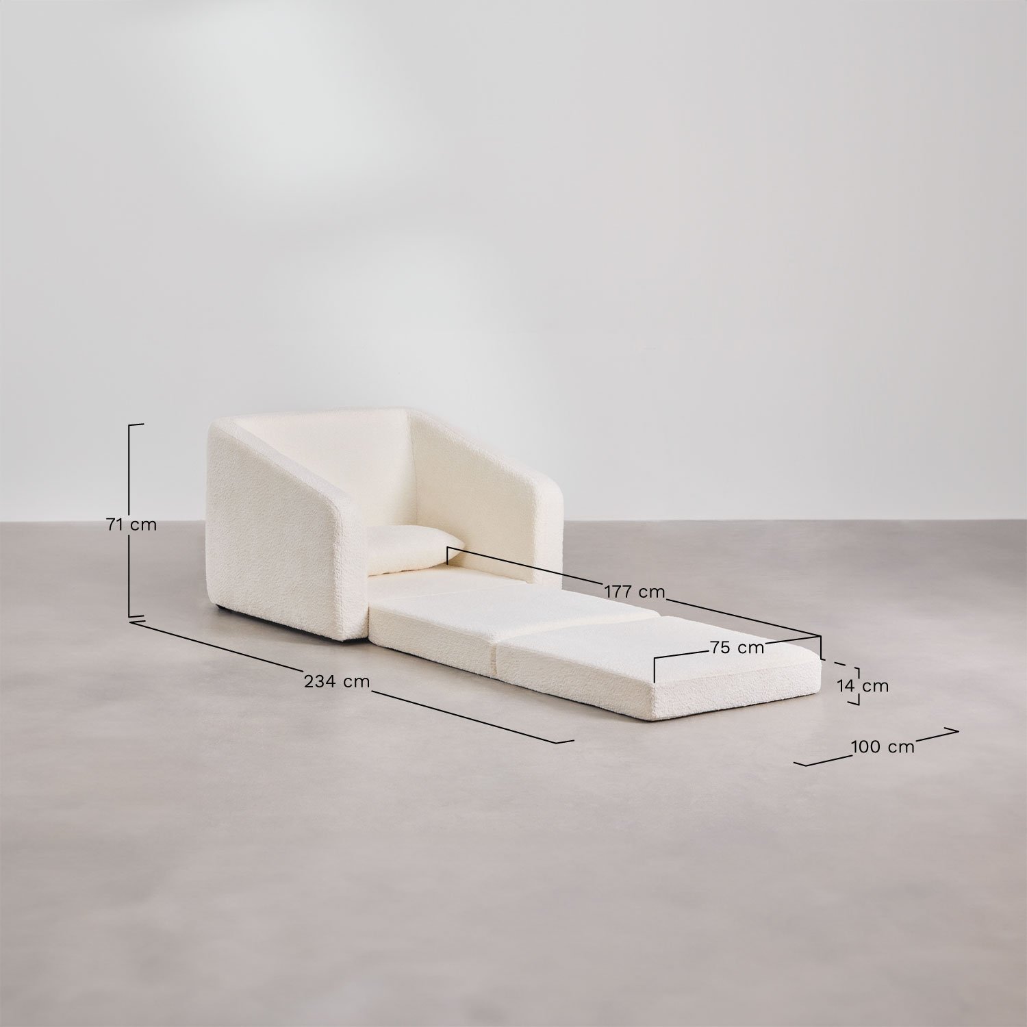 Fauteuil-lit en tissu bouclé Dalila, mesures
