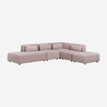 Canapé D'angle Modulable 4 Pièces Avec Méridienne Gauche Et Pouf Fogler Velours Côtelé Vin Rosé - Sklum