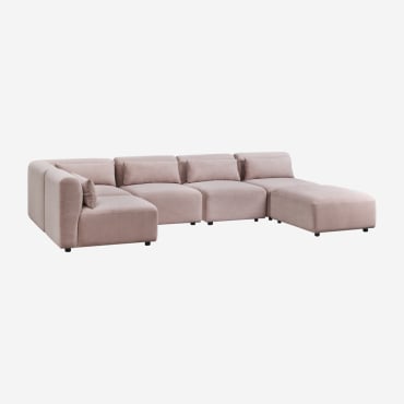 Canapé D'angle Modulable 5 Pièces Avec Pouf Fogler Velours Côtelé Vin Rosé - Sklum