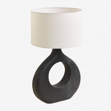 Lampe De Table En Bois De Manguier Joana Noir Uni & Blanc Ø30 Cm - ↑20 Cm Arlina - Sklum