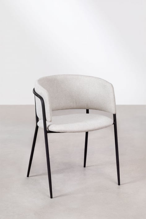 Pack de 2 chaises de salle à manger avec accoudoirs rembourrées Nalon - Tissu Blanc Cassé